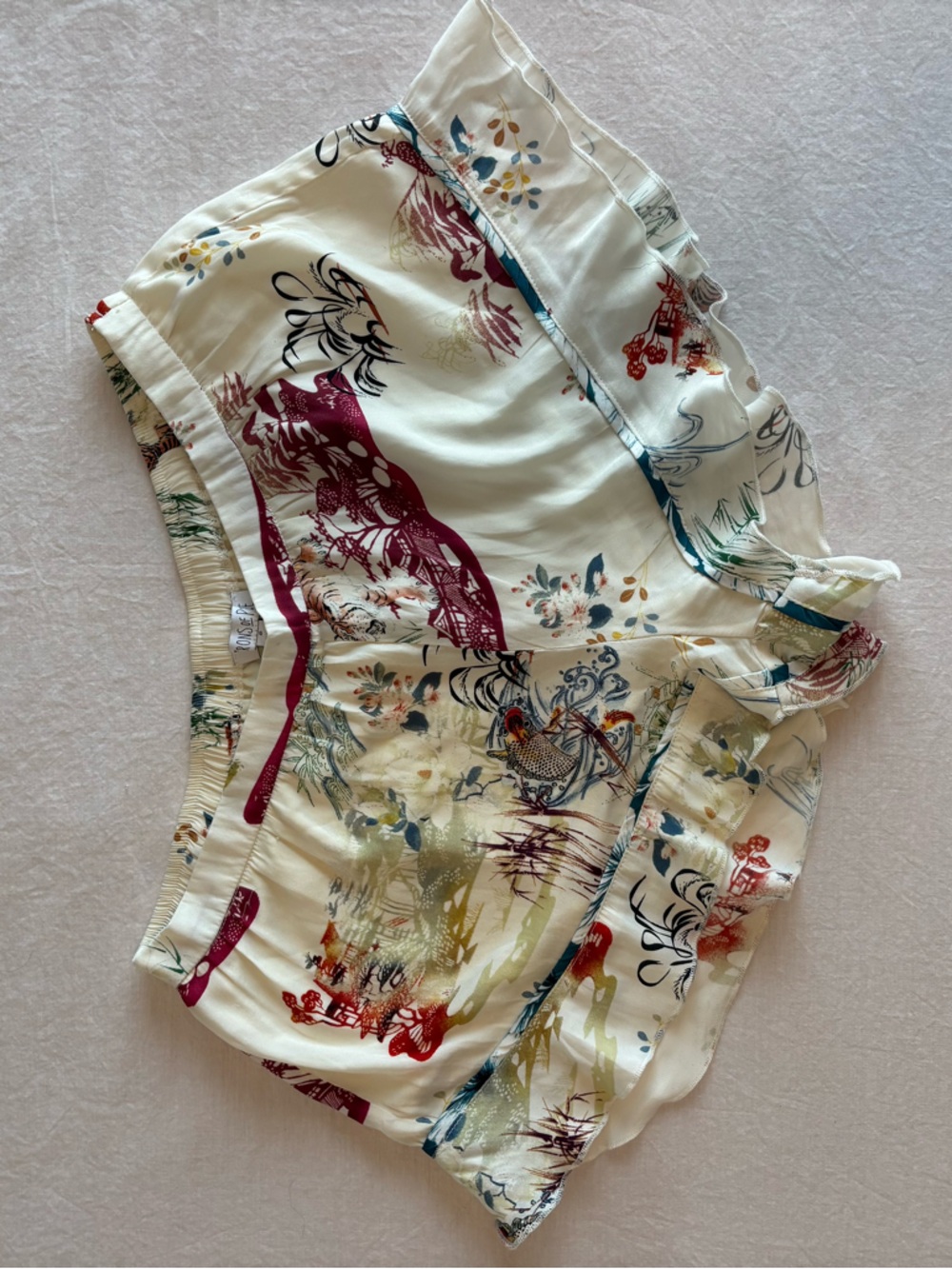 Ivory Floral & Tiger Print Ruffle-Hem Skort - Picture 4 of 11